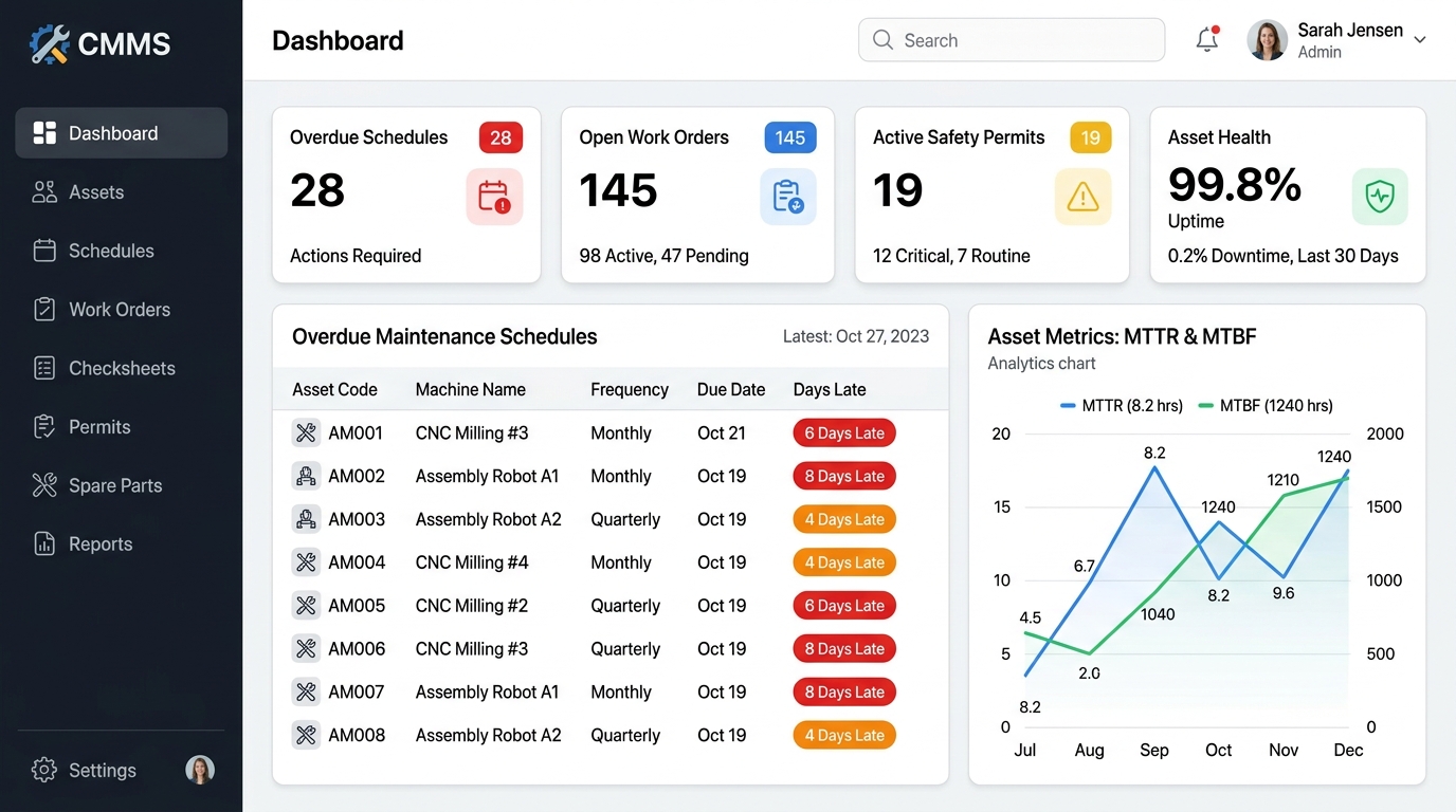 Techfics CMMS Operations Dashboard